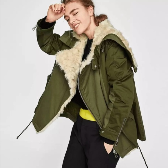 Zara two tone green parka utility coat size small! - Picture 2 of 12